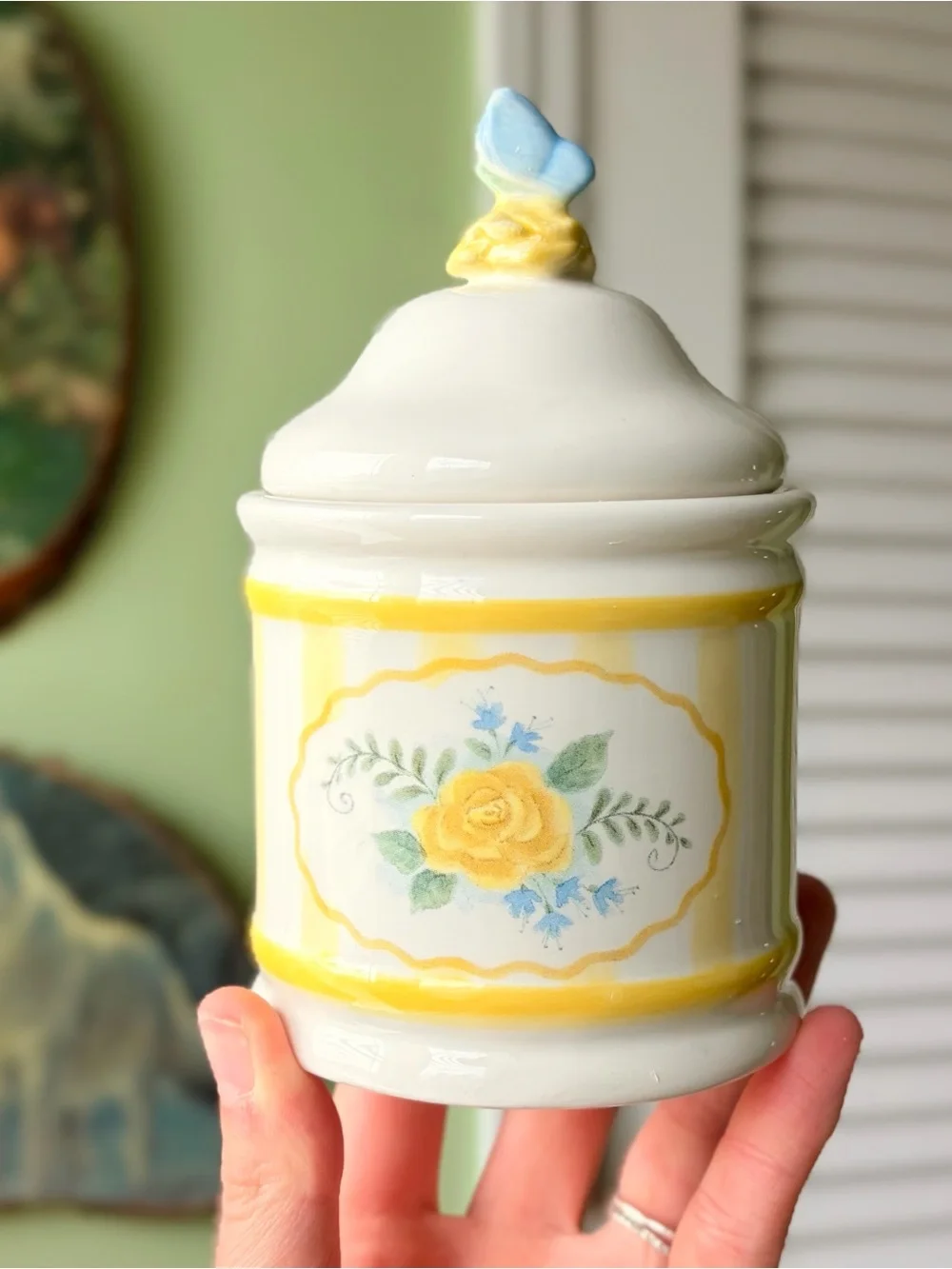Ceramic Butterfly Floral Ceramic Jar with Lid Candle By Demdaco